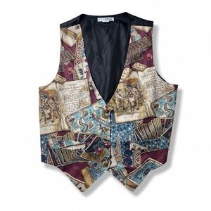 Vintage 111 Main Vest Women Medium Cards Casino Dominos Dice Game Night 1990’s